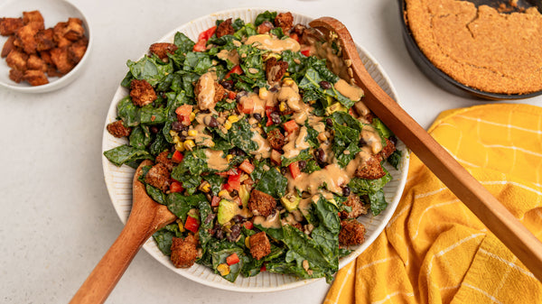 Southwestern Kale Salad with Cornbread Croutons