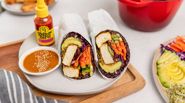 sushi burrito with peanut curry dipping sauce