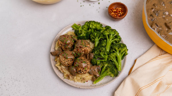 Portobello Meatballs with Mushroom Gravy
