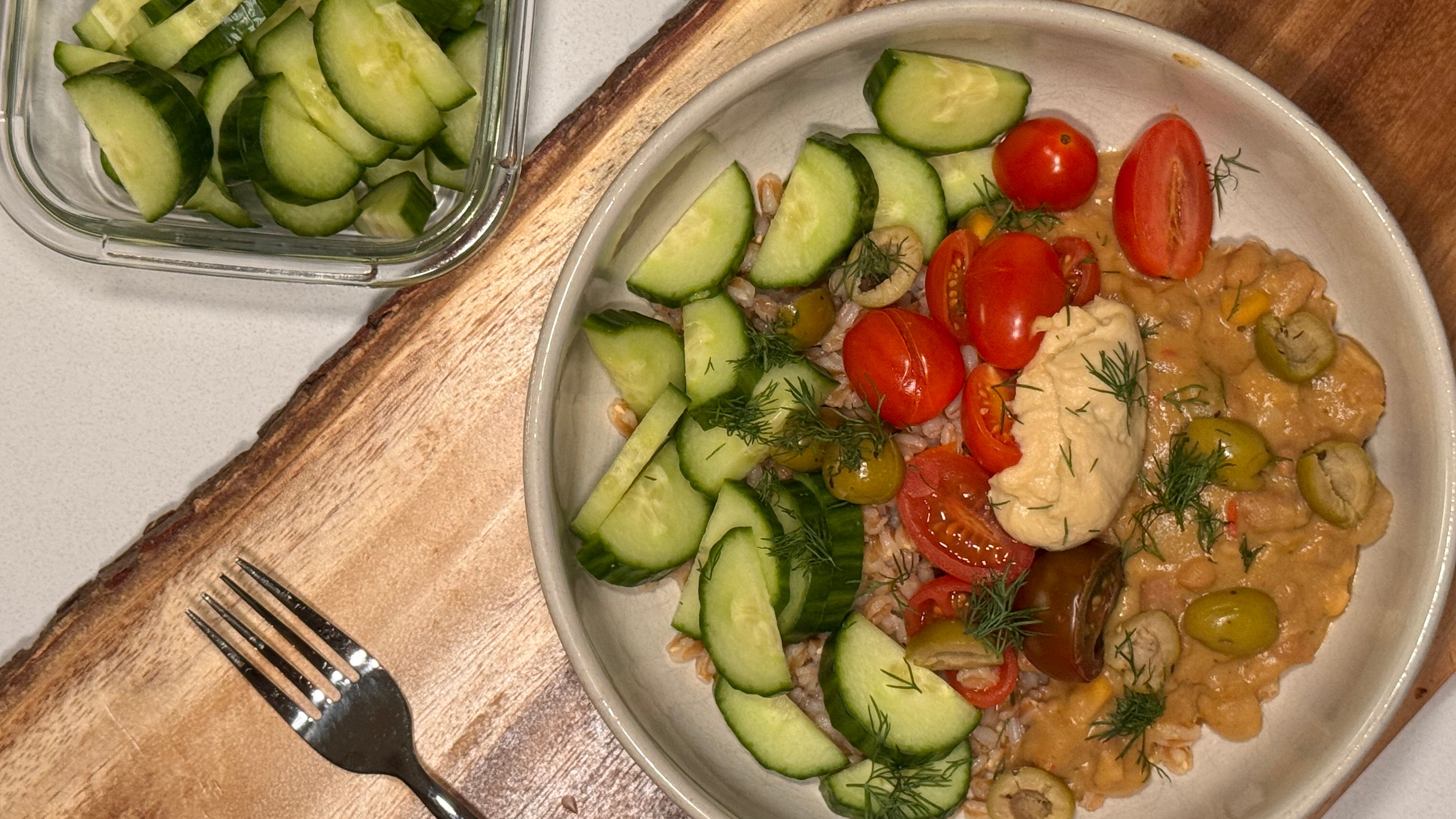 Mediterranean Protein Bowl with Creamy White Bean Chili