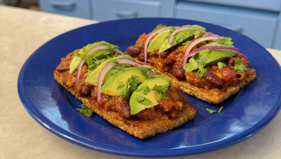 Open Faced Toasted Tempeh Sandwich