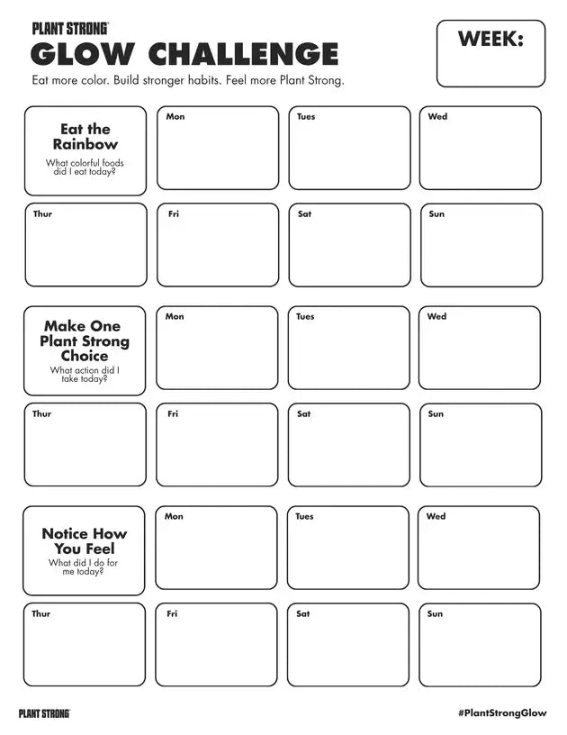 Printable 31-day Glow Challenge tracker grid