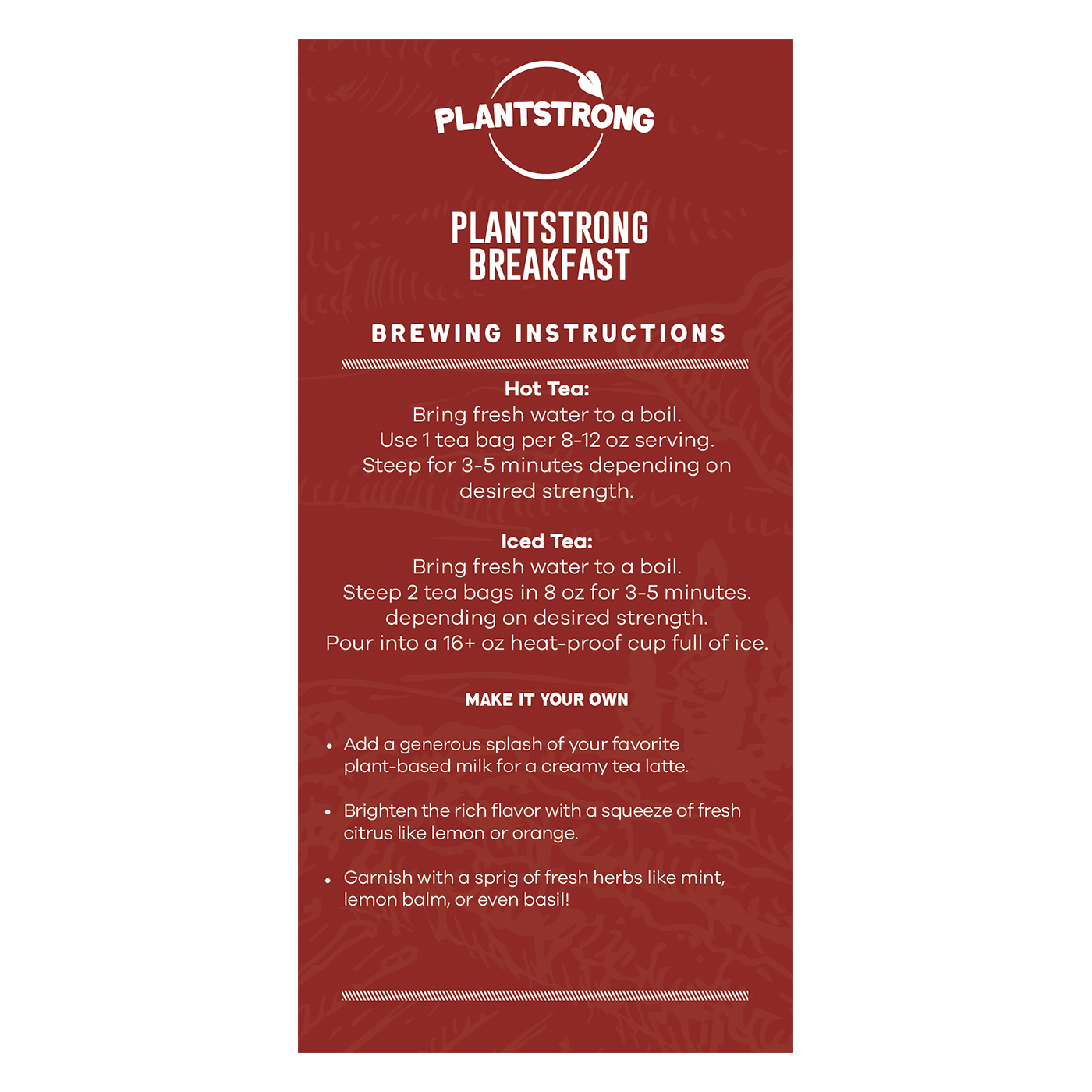 English Breakfast Tea Bags Pure 100 Ceylon Black Tea PLANTSTRONG Foods